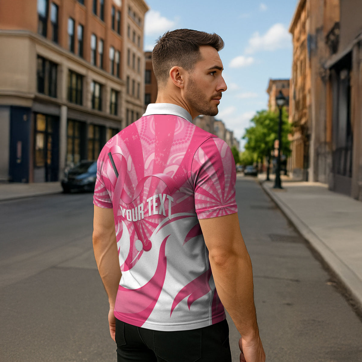 Australia Field Hockey Breast Cancer Personalised Zipper Polo Shirt Think Pink Ribbon Aboriginal Art