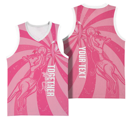 Australia Netball Breast Cancer Personalised Basketball Jersey Aussie Kangaroo Together We Can