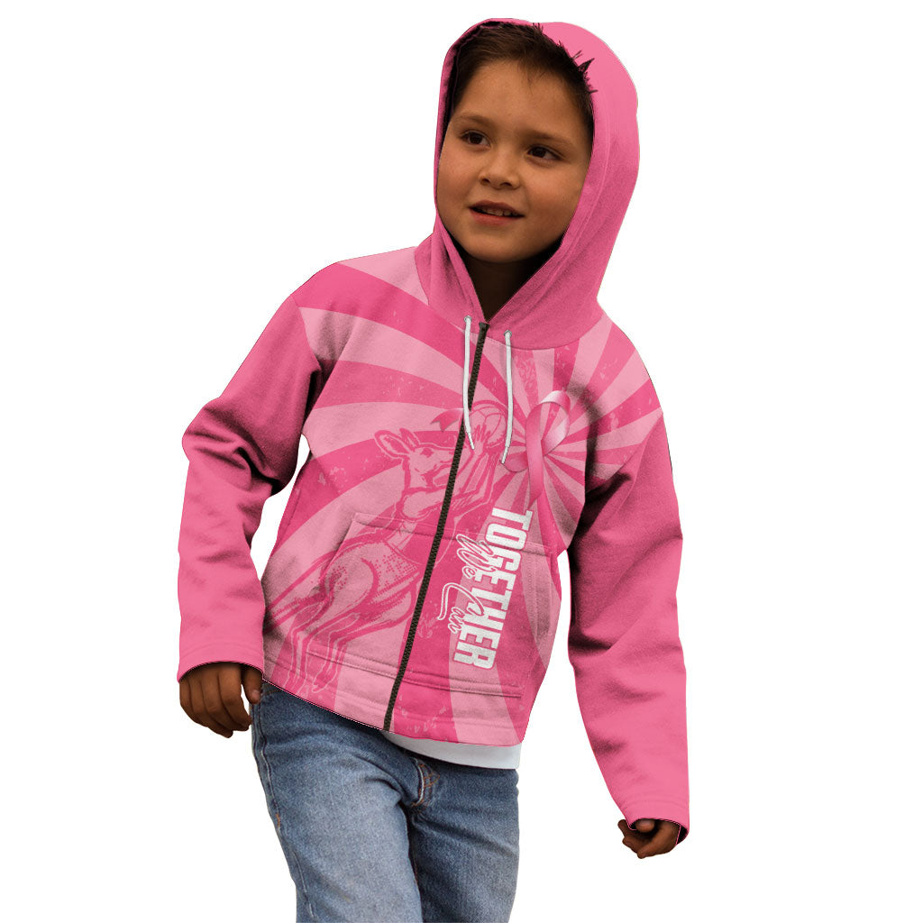 Australia Netball Breast Cancer Personalised Kid Hoodie Aussie Kangaroo Together We Can