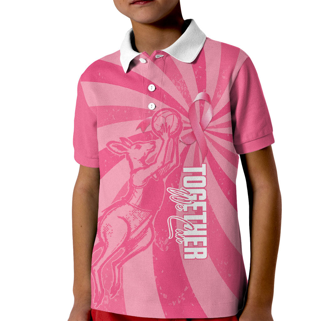 Australia Netball Breast Cancer Personalised Kid Polo Shirt Aussie Kangaroo Together We Can
