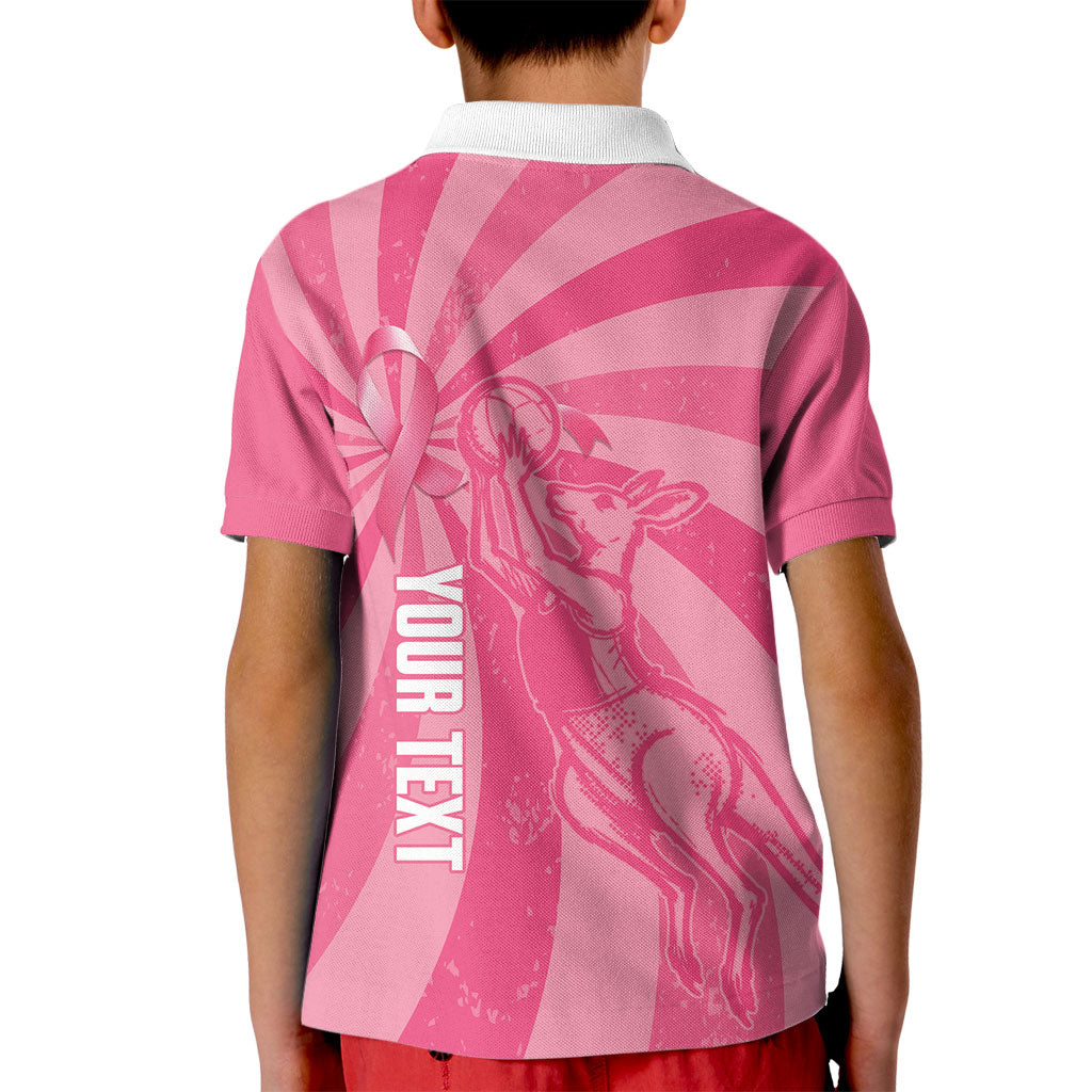 Australia Netball Breast Cancer Personalised Kid Polo Shirt Aussie Kangaroo Together We Can