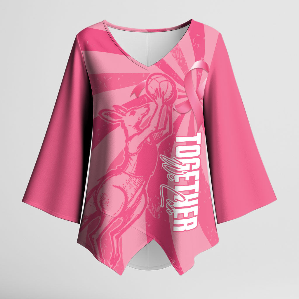 Australia Netball Breast Cancer Personalised Kimono Sleeve Blouse Aussie Kangaroo Together We Can