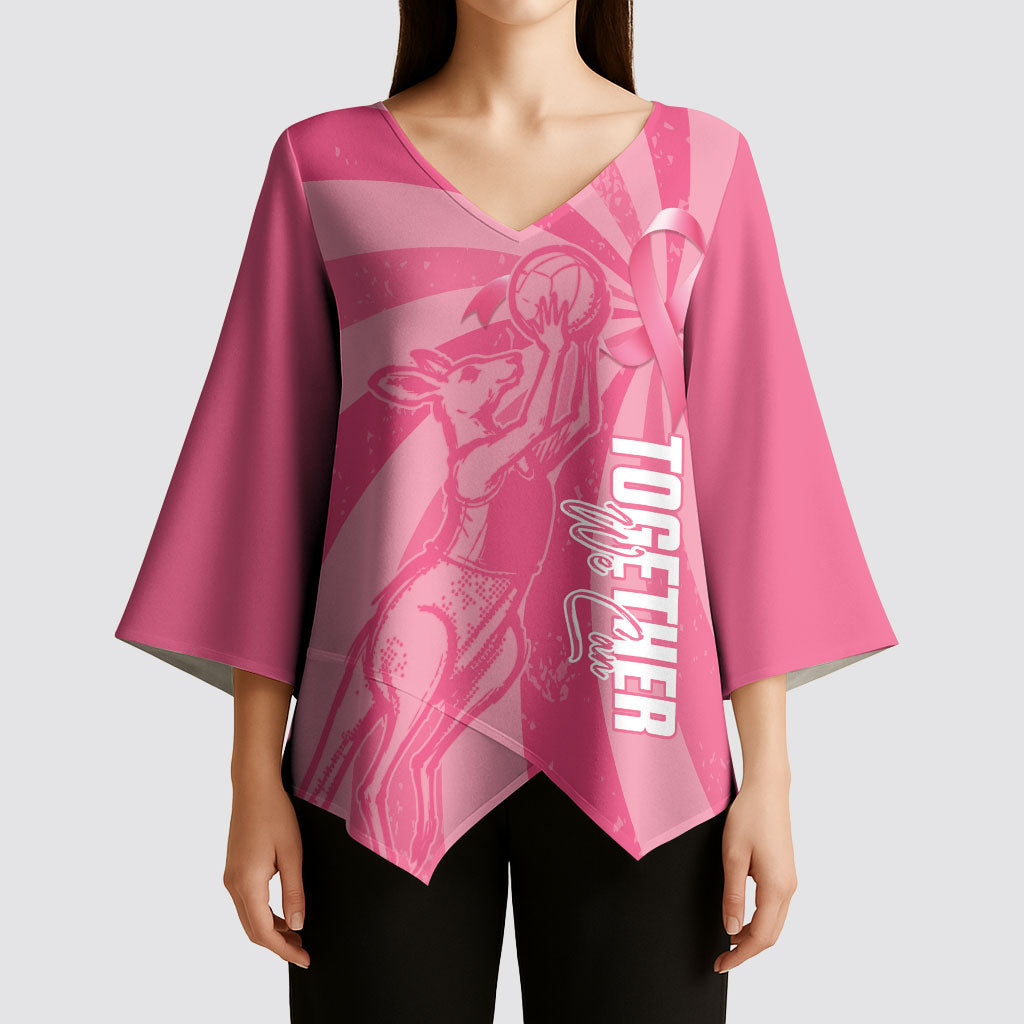 Australia Netball Breast Cancer Personalised Kimono Sleeve Blouse Aussie Kangaroo Together We Can