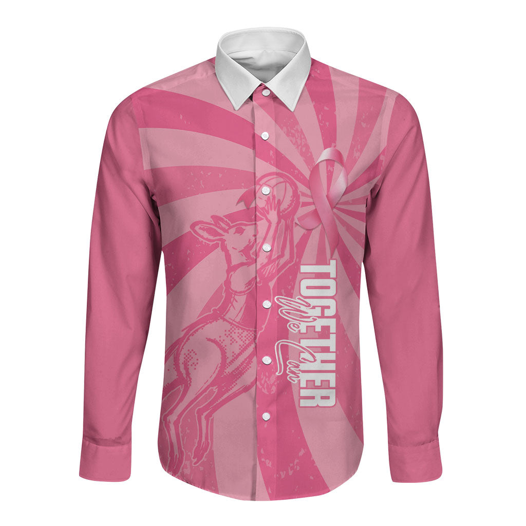 Australia Netball Breast Cancer Personalised Long Sleeve Button Shirt Aussie Kangaroo Together We Can