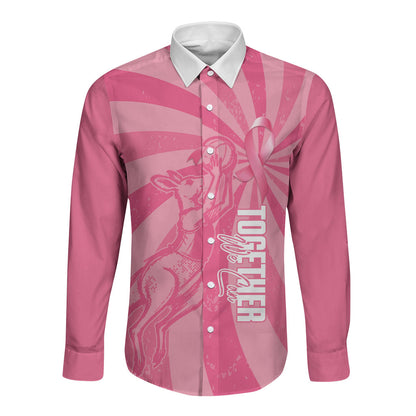 Australia Netball Breast Cancer Personalised Long Sleeve Button Shirt Aussie Kangaroo Together We Can