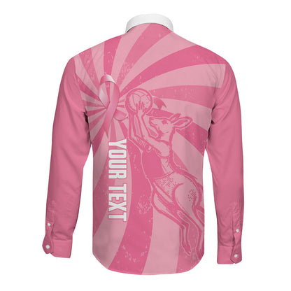 Australia Netball Breast Cancer Personalised Long Sleeve Button Shirt Aussie Kangaroo Together We Can