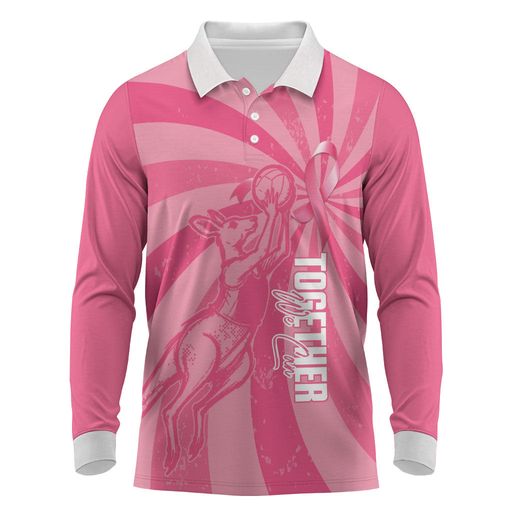 Australia Netball Breast Cancer Personalised Long Sleeve Polo Shirt Aussie Kangaroo Together We Can