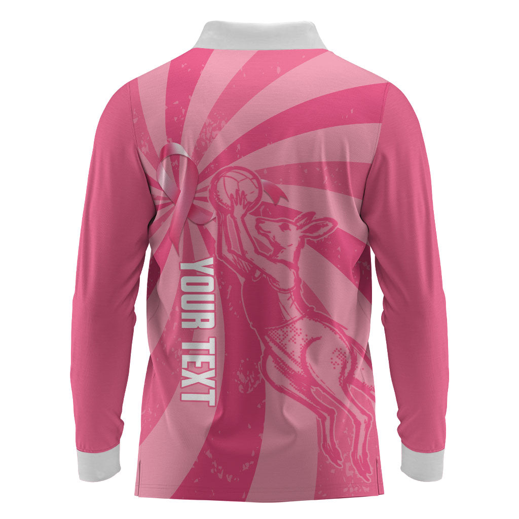 Australia Netball Breast Cancer Personalised Long Sleeve Polo Shirt Aussie Kangaroo Together We Can