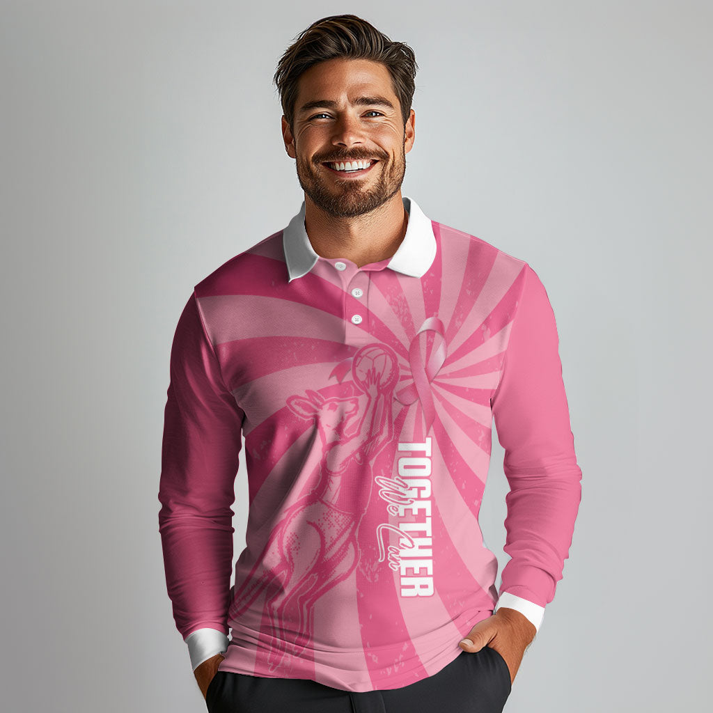 Australia Netball Breast Cancer Personalised Long Sleeve Polo Shirt Aussie Kangaroo Together We Can