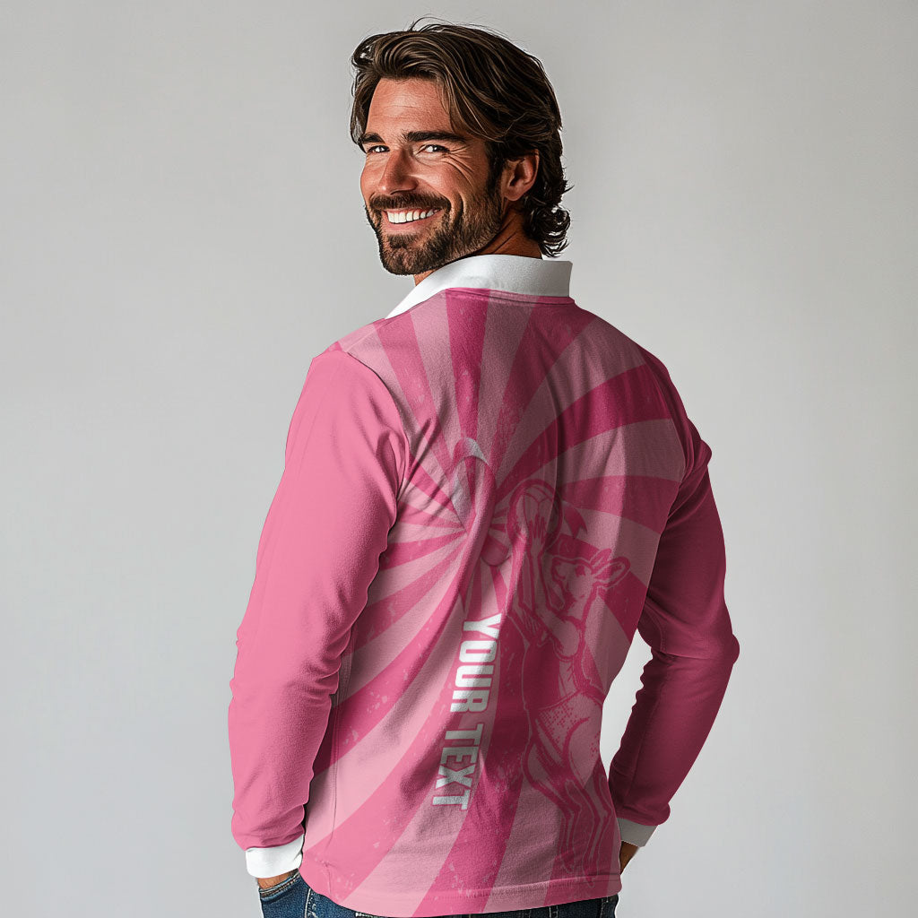 Australia Netball Breast Cancer Personalised Long Sleeve Polo Shirt Aussie Kangaroo Together We Can