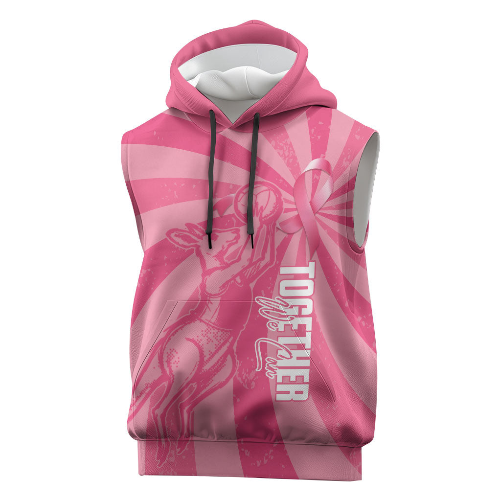 Australia Netball Breast Cancer Personalised Sleeveless Hoodie Aussie Kangaroo Together We Can