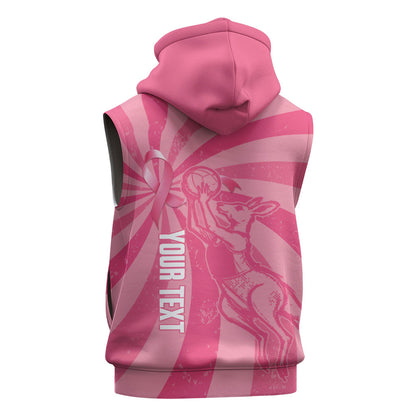 Australia Netball Breast Cancer Personalised Sleeveless Hoodie Aussie Kangaroo Together We Can