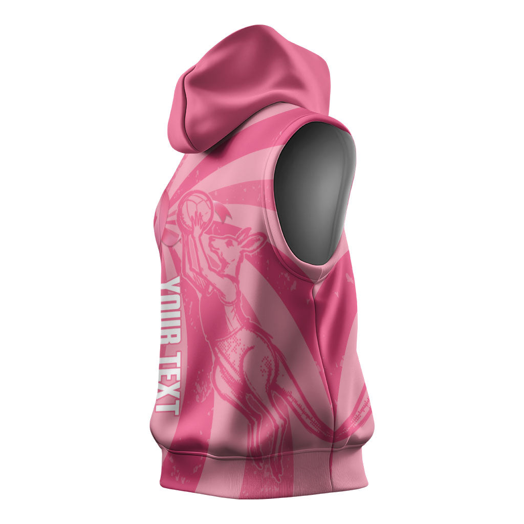 Australia Netball Breast Cancer Personalised Sleeveless Hoodie Aussie Kangaroo Together We Can