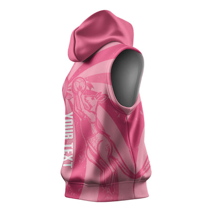 Australia Netball Breast Cancer Personalised Sleeveless Hoodie Aussie Kangaroo Together We Can