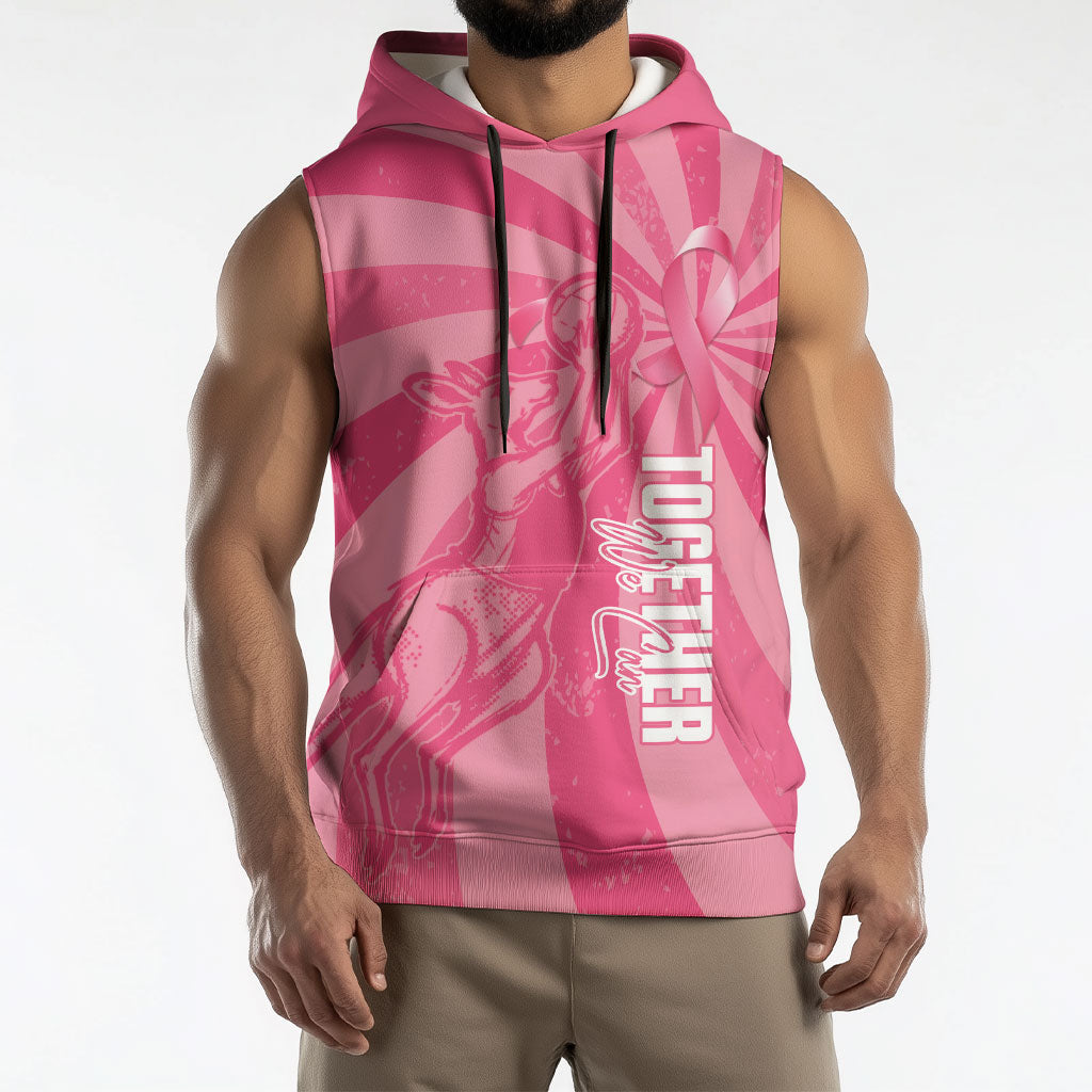 Australia Netball Breast Cancer Personalised Sleeveless Hoodie Aussie Kangaroo Together We Can