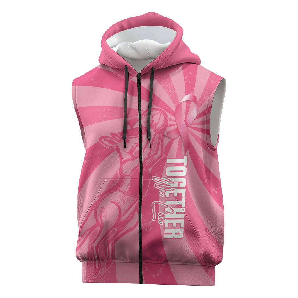 Australia Netball Breast Cancer Personalised Sleeveless Zip Hoodie Aussie Kangaroo Together We Can