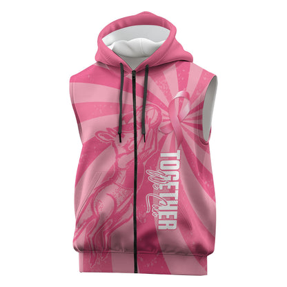 Australia Netball Breast Cancer Personalised Sleeveless Zip Hoodie Aussie Kangaroo Together We Can