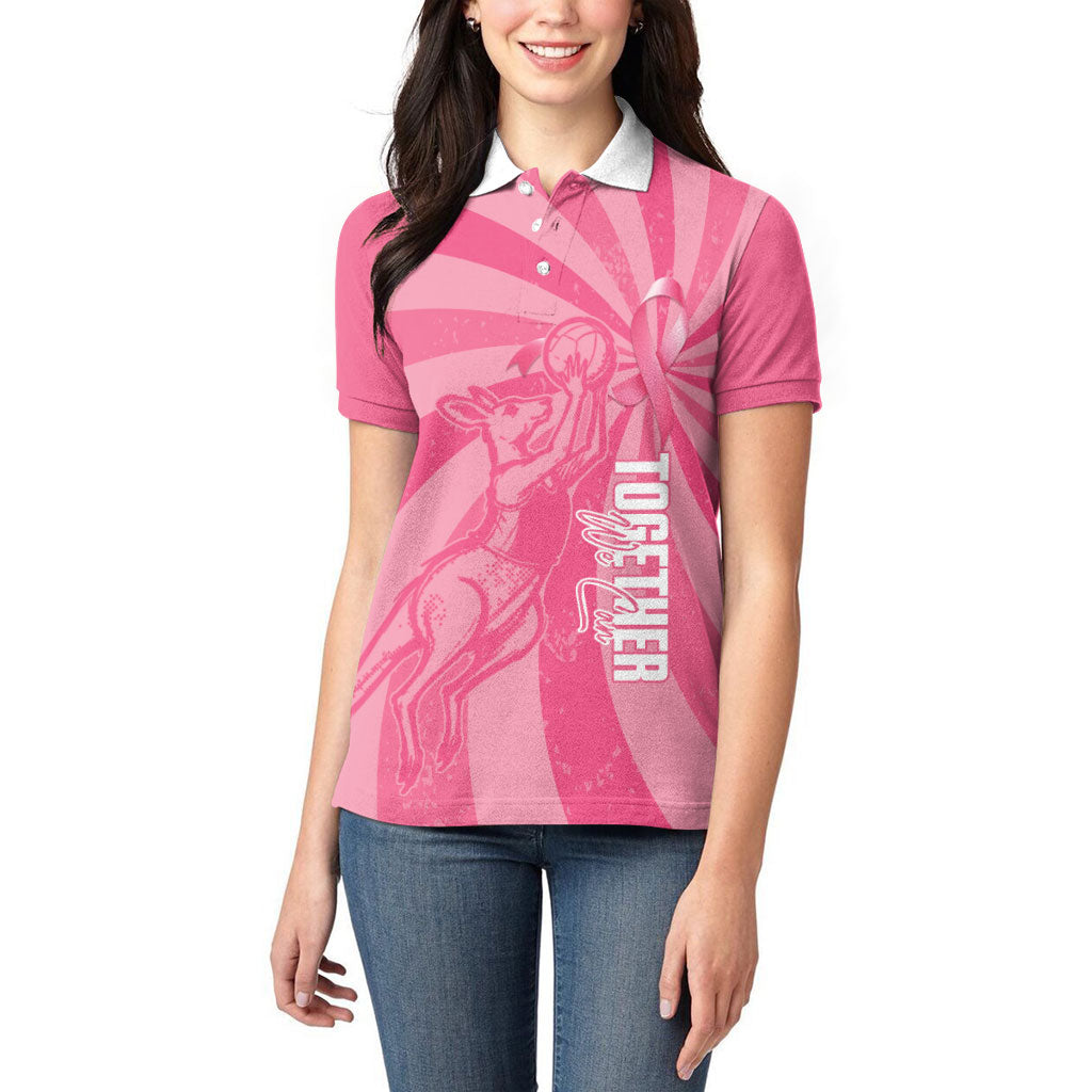 Australia Netball Breast Cancer Personalised Women Polo Shirt Aussie Kangaroo Together We Can
