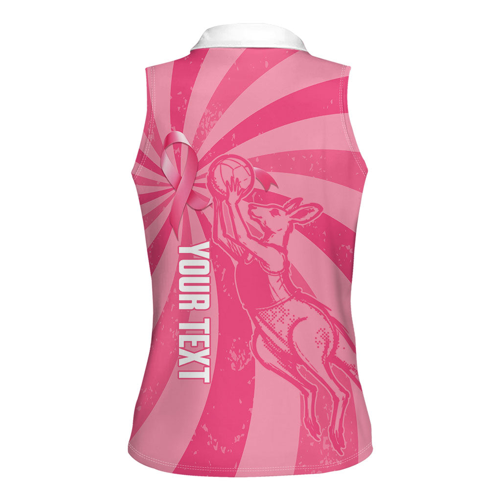 Australia Netball Breast Cancer Personalised Women Sleeveless Polo Shirt Aussie Kangaroo Together We Can