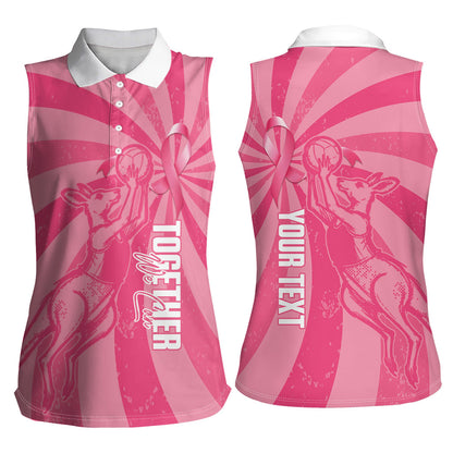 Australia Netball Breast Cancer Personalised Women Sleeveless Polo Shirt Aussie Kangaroo Together We Can