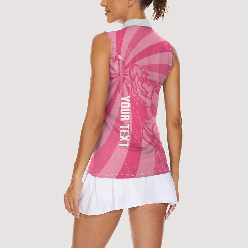 Australia Netball Breast Cancer Personalised Women Sleeveless Polo Shirt Aussie Kangaroo Together We Can
