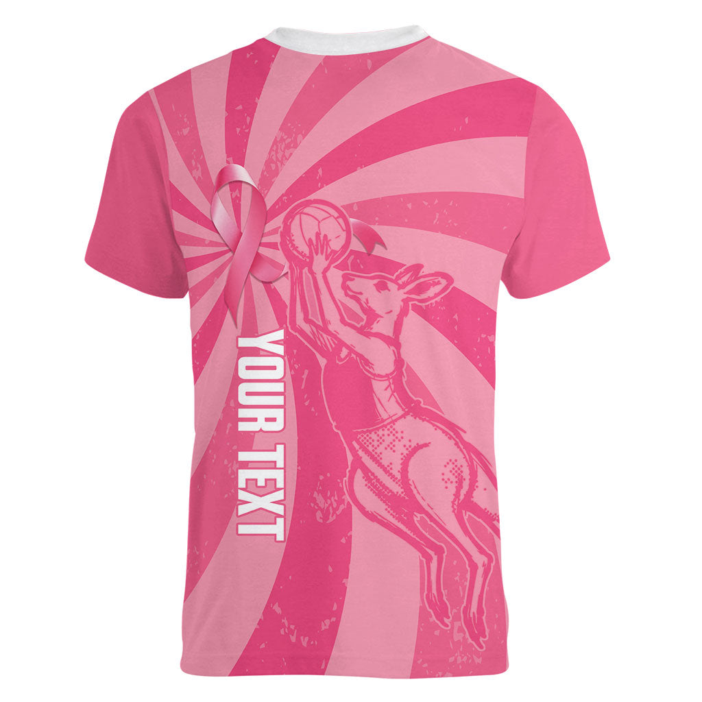 Australia Netball Breast Cancer Personalised Women V-Neck T-Shirt Aussie Kangaroo Together We Can
