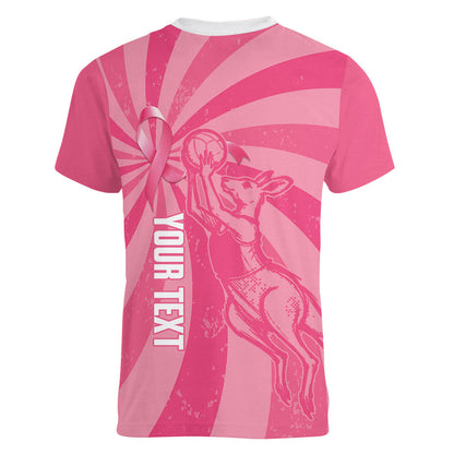 Australia Netball Breast Cancer Personalised Women V-Neck T-Shirt Aussie Kangaroo Together We Can