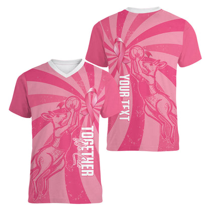 Australia Netball Breast Cancer Personalised Women V-Neck T-Shirt Aussie Kangaroo Together We Can