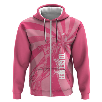 Australia Netball Breast Cancer Personalised Zip Hoodie Aussie Kangaroo Together We Can