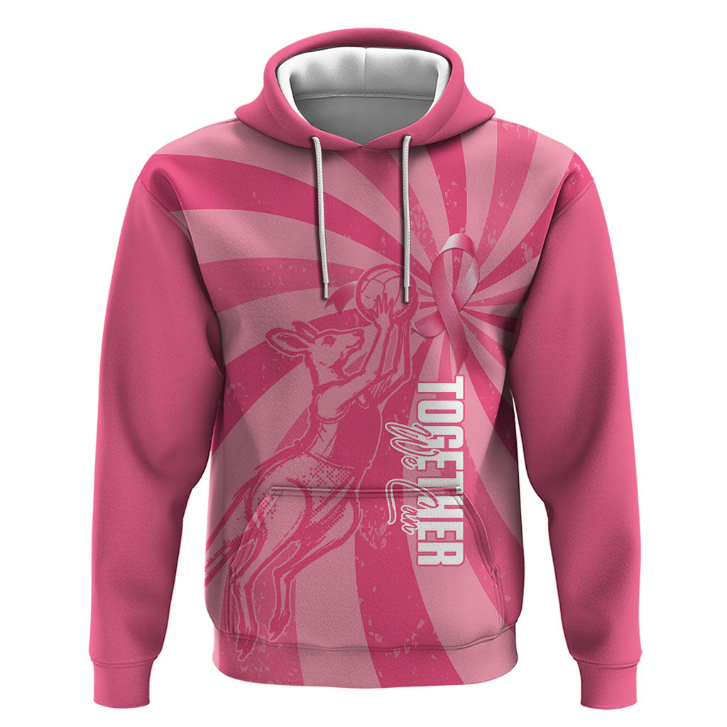 Australia Netball Breast Cancer Personalised Zip Hoodie Aussie Kangaroo Together We Can