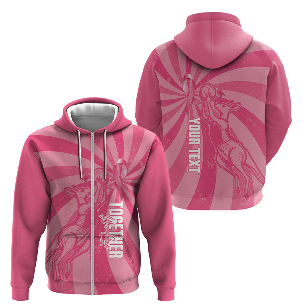 Australia Netball Breast Cancer Personalised Zip Hoodie Aussie Kangaroo Together We Can