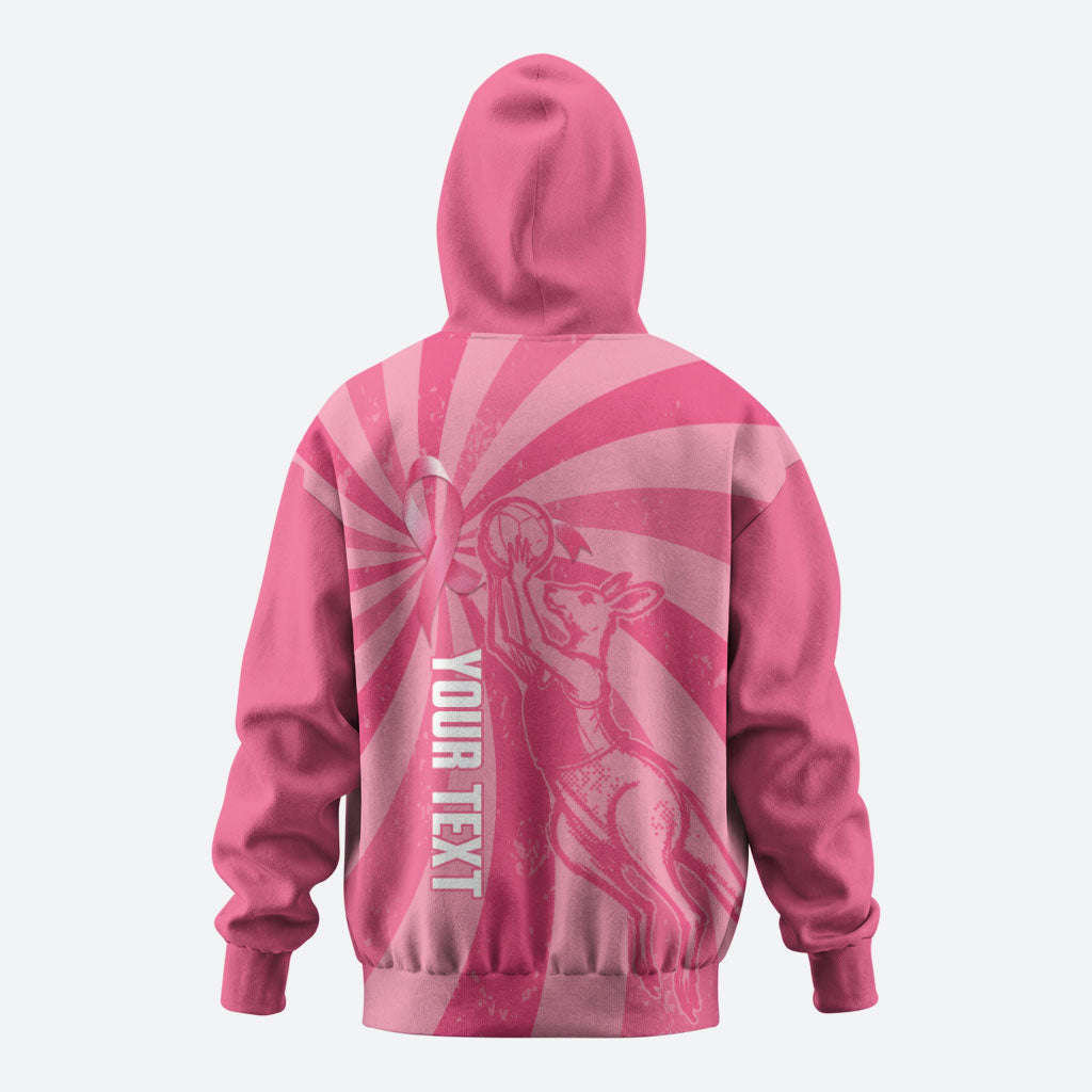 Australia Netball Breast Cancer Personalised Zip Hoodie Aussie Kangaroo Together We Can