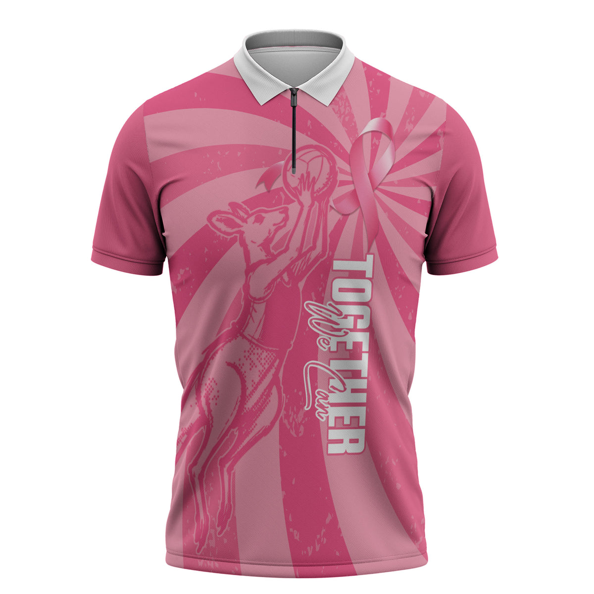 Australia Netball Breast Cancer Personalised Zipper Polo Shirt Aussie Kangaroo Together We Can