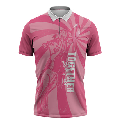 Australia Netball Breast Cancer Personalised Zipper Polo Shirt Aussie Kangaroo Together We Can