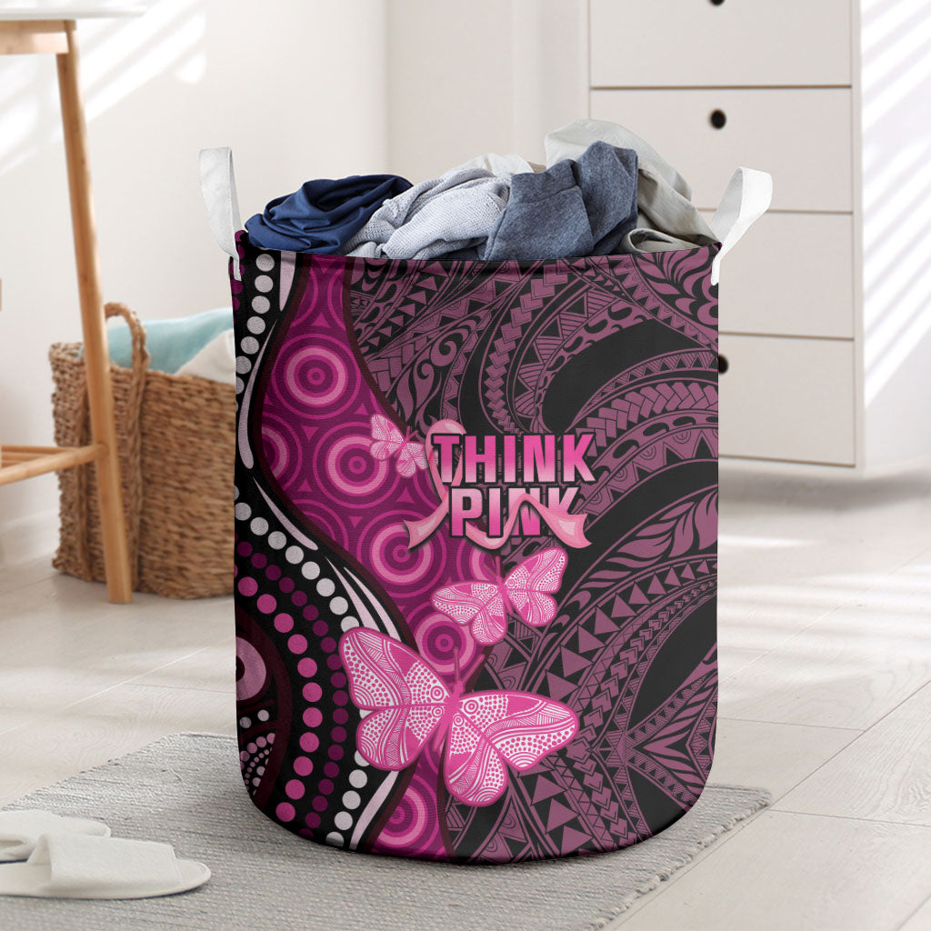 Think Pink Breast Cancer Support Laundry Basket Butterfly Aboriginal Mix Polynesian Pattern