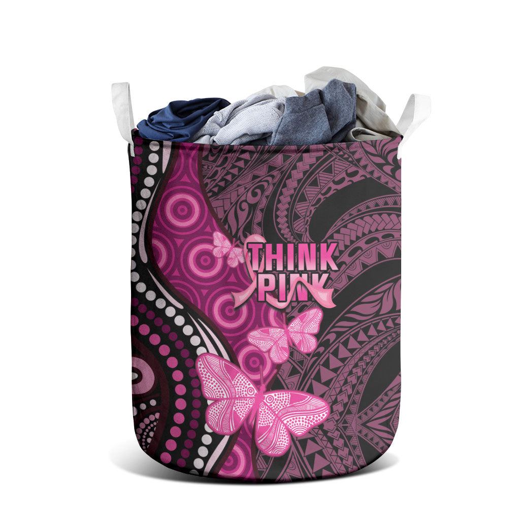 Think Pink Breast Cancer Support Laundry Basket Butterfly Aboriginal Mix Polynesian Pattern