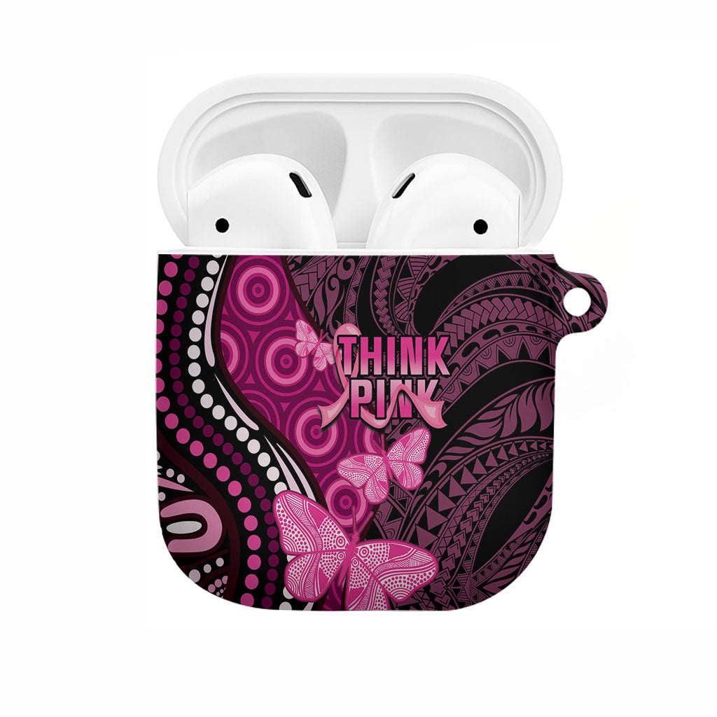 Think Pink Breast Cancer Support AirPods Case Butterfly Aboriginal Mix Polynesian Pattern