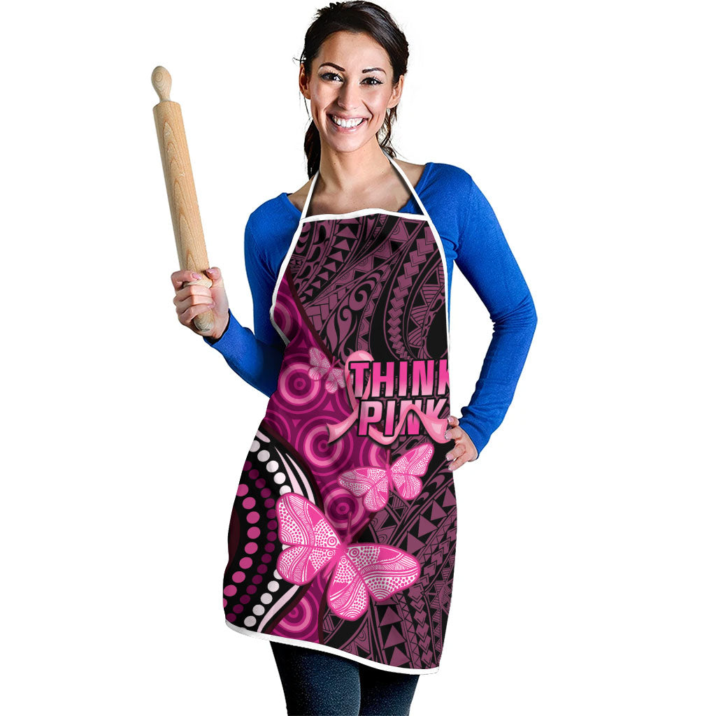 Think Pink Breast Cancer Support Apron Butterfly Aboriginal Mix Polynesian Pattern