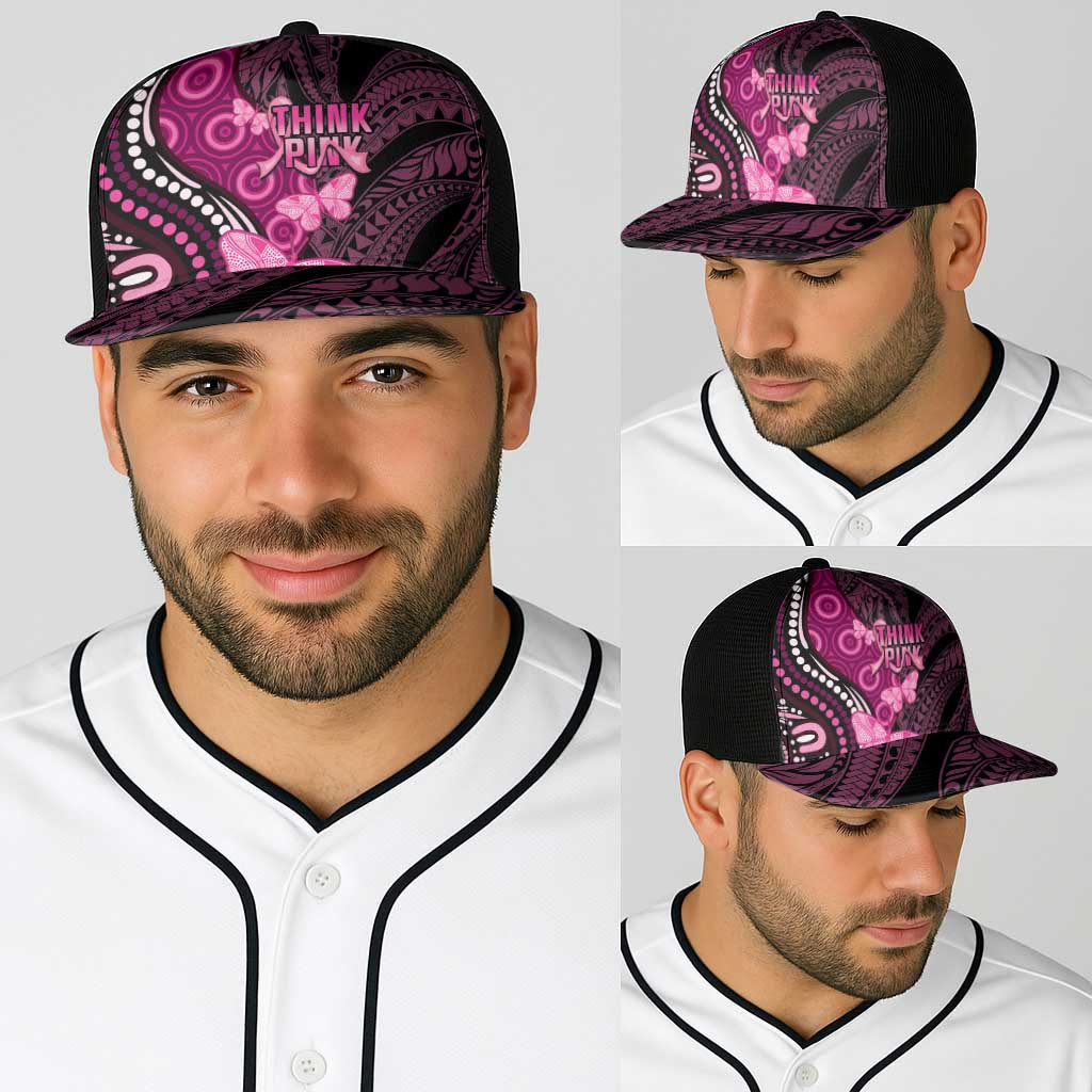 Think Pink Breast Cancer Support Baseball Net Cap Butterfly Aboriginal Mix Polynesian Pattern