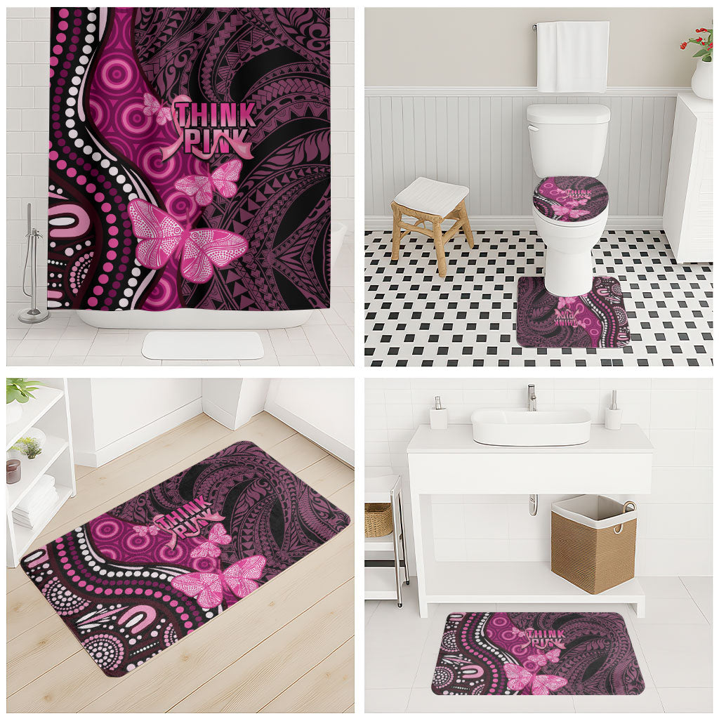 Think Pink Breast Cancer Support Bathroom Set Butterfly Aboriginal Mix Polynesian Pattern