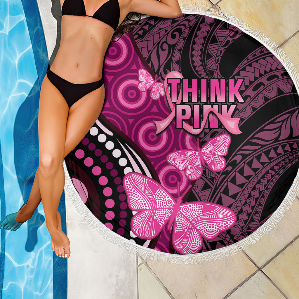 Think Pink Breast Cancer Support Beach Blanket Butterfly Aboriginal Mix Polynesian Pattern