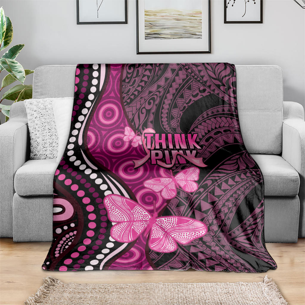 Think Pink Breast Cancer Support Blanket Butterfly Aboriginal Mix Polynesian Pattern