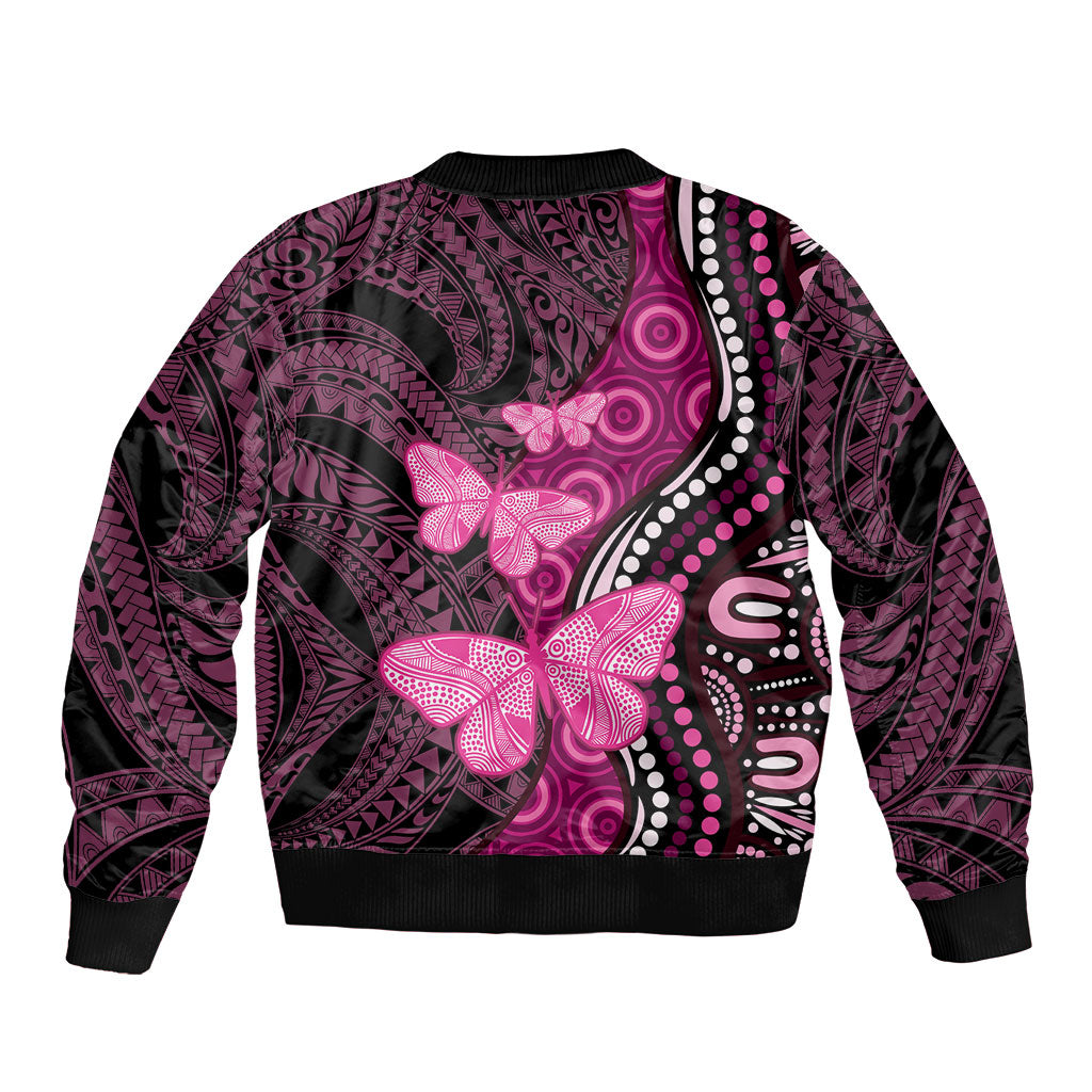 Think Pink Breast Cancer Support Bomber Jacket Butterfly Aboriginal Mix Polynesian Pattern