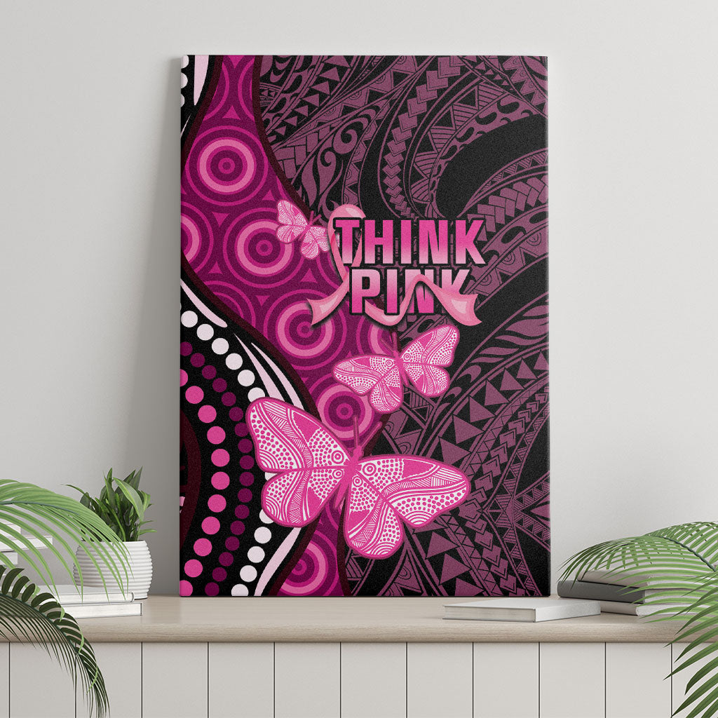 Think Pink Breast Cancer Support Canvas Wall Art Butterfly Aboriginal Mix Polynesian Pattern