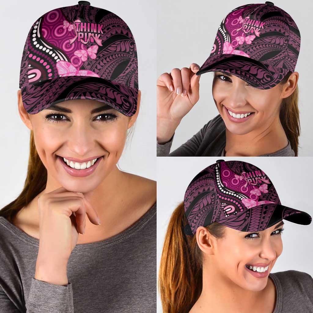 Think Pink Breast Cancer Support Classic Cap Butterfly Aboriginal Mix Polynesian Pattern