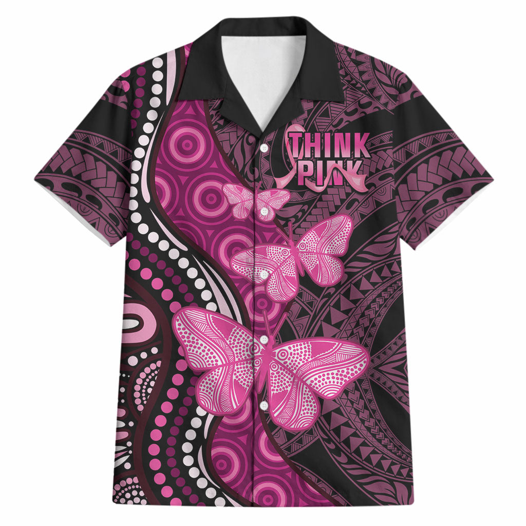 Think Pink Breast Cancer Support Hawaiian Shirt Butterfly Aboriginal Mix Polynesian Pattern