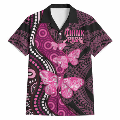 Think Pink Breast Cancer Support Hawaiian Shirt Butterfly Aboriginal Mix Polynesian Pattern