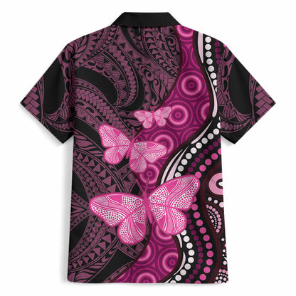 Think Pink Breast Cancer Support Hawaiian Shirt Butterfly Aboriginal Mix Polynesian Pattern