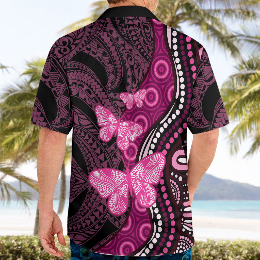 Think Pink Breast Cancer Support Hawaiian Shirt Butterfly Aboriginal Mix Polynesian Pattern
