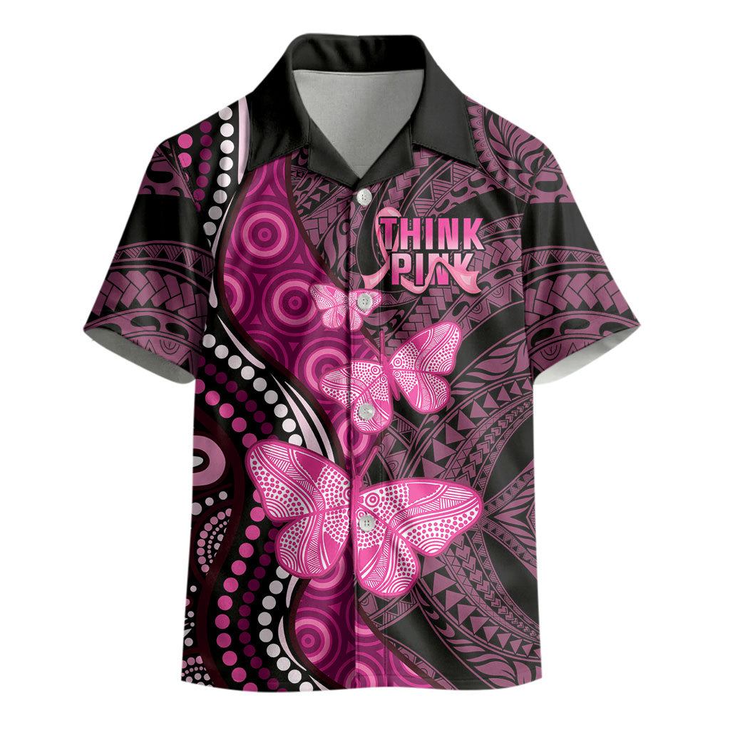 Think Pink Breast Cancer Support Kid Hawaiian Shirt Butterfly Aboriginal Mix Polynesian Pattern